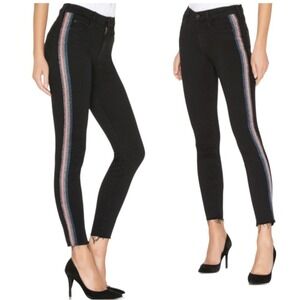 MOTHER HIGH WAISTED LOOKER ANKLE FRAY GUILTY GLITTER RACE BLACK DENIM JEAN SZ 26